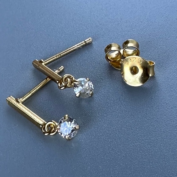 14K Gold Vermeil CZ Dainty Dangle Earrings - Picture 7 of 9